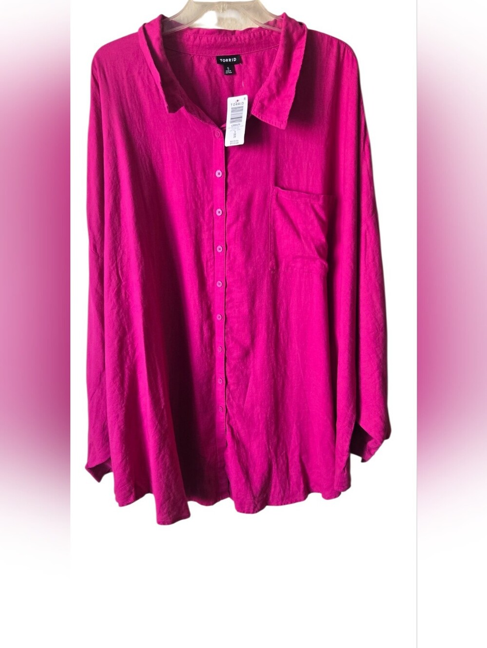 Torrid Size 5X NWT Hot Pink Linen Blend Drop Shoulder Button Down Shirt Blouse